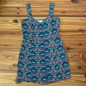 EUC Molly Bracken Multicolor Fan Print Midi Dress Alix Woven Dress Med